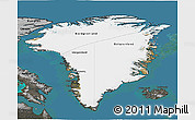 Satellite 3D Map of Greenland, darken, semi-desaturated, land only