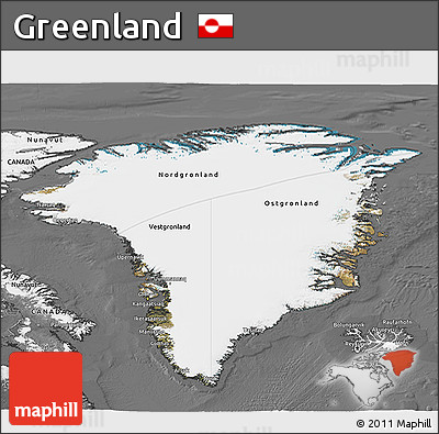 Satellite 3D Map of Greenland, desaturated