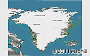 Satellite 3D Map of Greenland, desaturated, land only