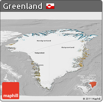 Satellite 3D Map of Greenland, lighten, desaturated