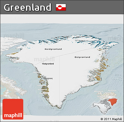 Satellite 3D Map of Greenland, lighten