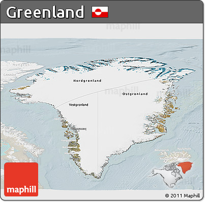 Satellite 3D Map of Greenland, lighten