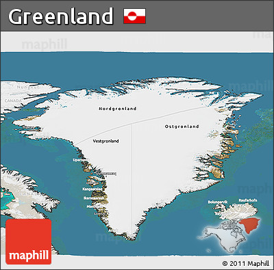 Satellite 3D Map of Greenland, lighten, land only