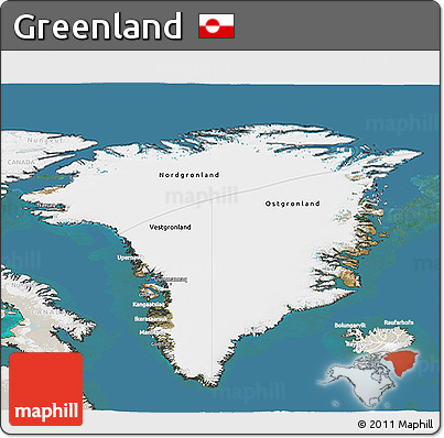 Satellite 3D Map of Greenland, lighten, land only