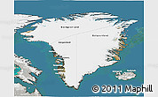 Satellite 3D Map of Greenland, lighten, semi-desaturated, land only