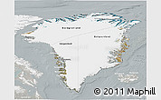 Satellite 3D Map of Greenland, lighten, semi-desaturated