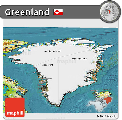 Satellite 3D Map of Greenland, physical outside, satellite sea