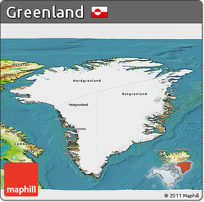 Satellite 3D Map of Greenland, physical outside, satellite sea