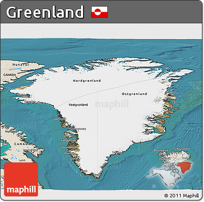 Satellite 3D Map of Greenland, shaded relief outside, satellite sea