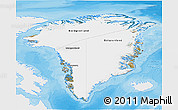 Satellite 3D Map of Greenland, single color outside, bathymetry sea, shaded relief sea