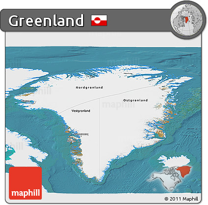 Satellite 3D Map of Greenland, single color outside