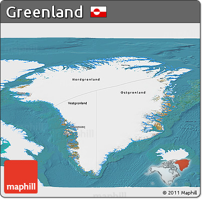 Satellite 3D Map of Greenland, single color outside