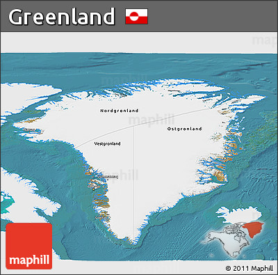 Satellite 3D Map of Greenland, single color outside