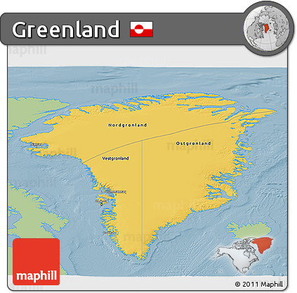 Savanna Style 3D Map of Greenland, single color outside