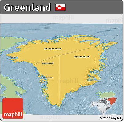 Savanna Style 3D Map of Greenland, single color outside