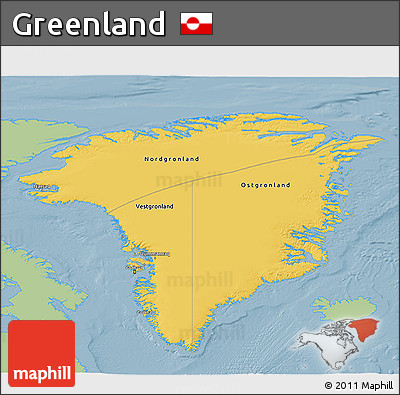 Savanna Style 3D Map of Greenland, single color outside