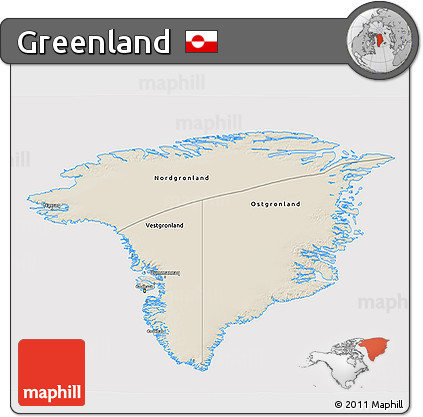 Shaded Relief 3D Map of Greenland, cropped outside