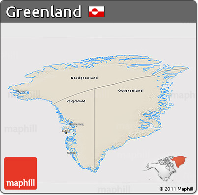 Shaded Relief 3D Map of Greenland, cropped outside