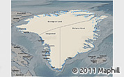 Shaded Relief 3D Map of Greenland, darken, semi-desaturated