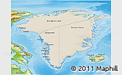 Shaded Relief 3D Map of Greenland, physical outside