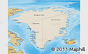 Shaded Relief 3D Map of Greenland, political shades outside, shaded relief sea