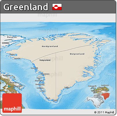 Shaded Relief 3D Map of Greenland, satellite outside, shaded relief sea