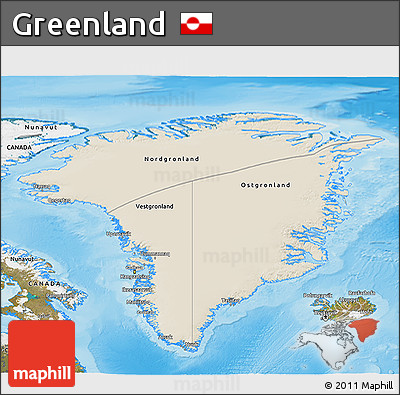 Shaded Relief 3D Map of Greenland, satellite outside, shaded relief sea