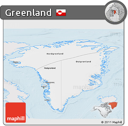 Silver Style 3D Map of Greenland, single color outside