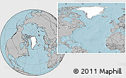 Blank Location Map of Greenland, gray outside, hill shading outside