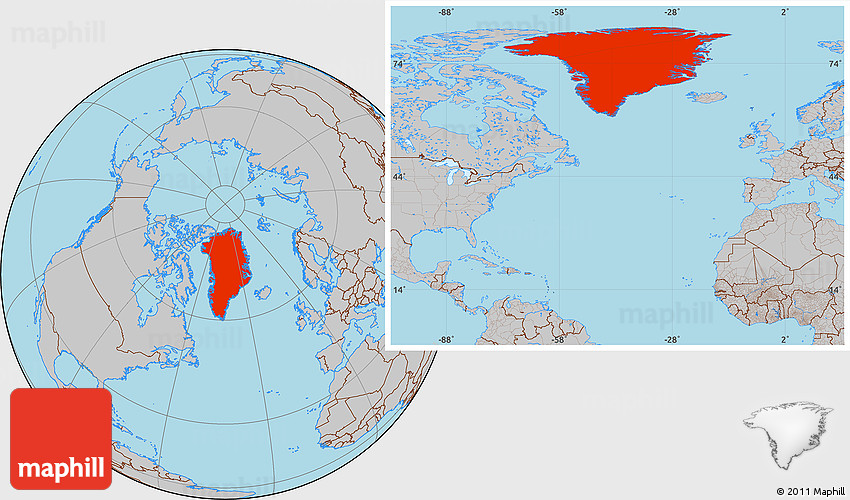Greenland On Map Of The World Gray Location Map Of Greenland