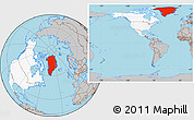 Gray Location Map of Greenland, highlighted continent, within the entire continent