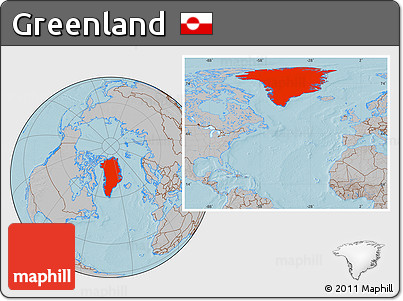 Gray Location Map of Greenland, hill shading
