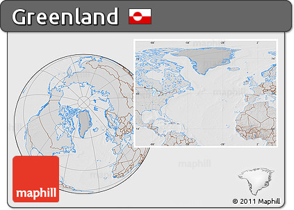 Gray Location Map of Greenland, lighten, desaturated, hill shading