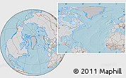 Gray Location Map of Greenland, lighten, desaturated, land only, hill shading