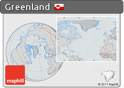 Gray Location Map of Greenland, lighten, semi-desaturated, hill shading