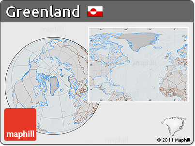 Gray Location Map of Greenland, lighten, semi-desaturated, hill shading