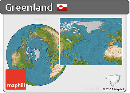 Gray Location Map of Greenland, satellite outside, hill shading