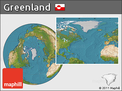 Gray Location Map of Greenland, satellite outside, hill shading
