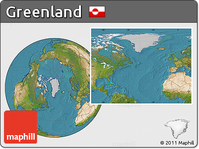 Gray Location Map of Greenland, satellite outside, hill shading