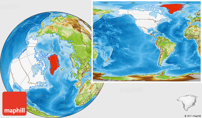Physical Location Map of Greenland, highlighted continent, within the ...