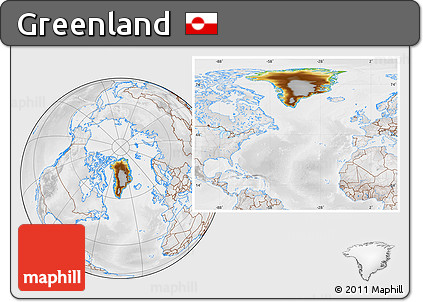 Physical Location Map of Greenland, lighten, desaturated