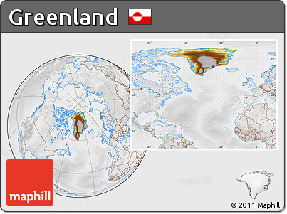 Physical Location Map of Greenland, lighten, desaturated