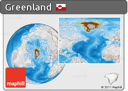 Physical Location Map of Greenland, lighten, desaturated, land only