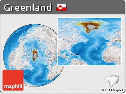 Physical Location Map of Greenland, lighten, desaturated, land only