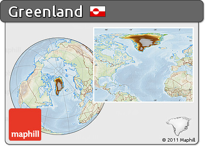 Physical Location Map of Greenland, lighten