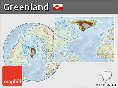 Physical Location Map of Greenland, lighten