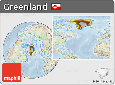 Physical Location Map of Greenland, lighten