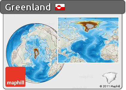 Physical Location Map of Greenland, lighten, semi-desaturated, land only