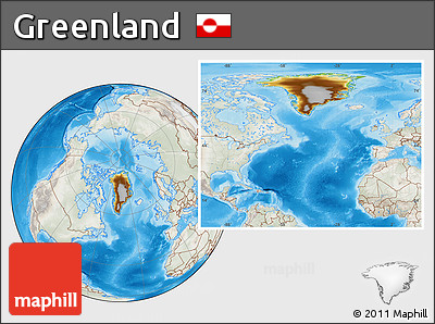 Physical Location Map of Greenland, lighten, semi-desaturated, land only