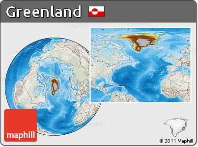 Physical Location Map of Greenland, lighten, semi-desaturated, land only